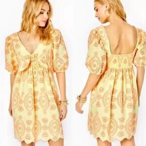 Lilly Pulitzer Dress Sarafina‎ Gingham Seersucker Calla Yellow Pink 6 Eyelet